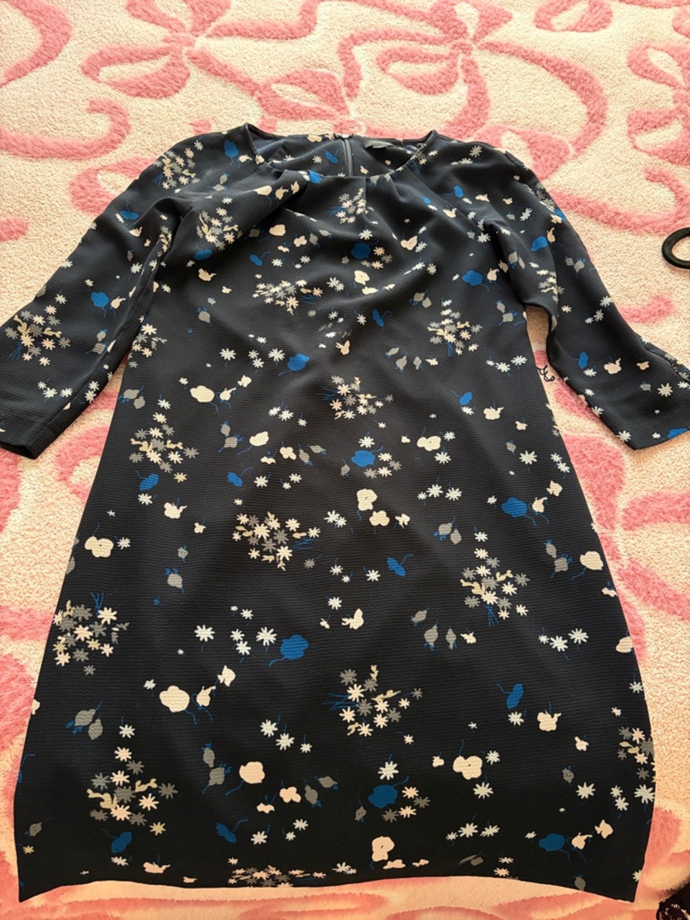 Ann Taylor Navy Floral Shift Dress with Blue and Cream Accents